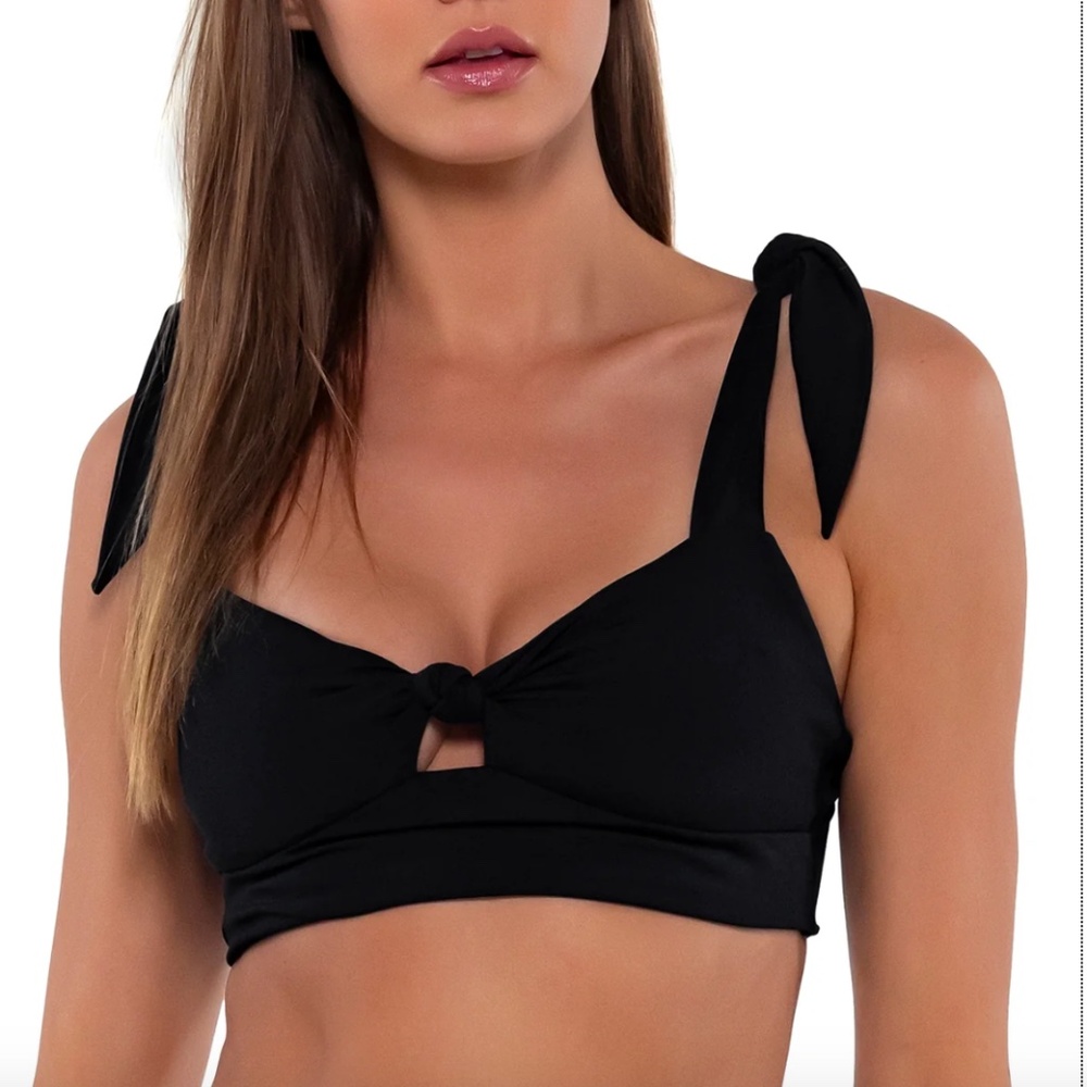 NEW Sunsets Lily Bikini Keyhole Shoulder Ties Wirefree Swim Top 67T Black